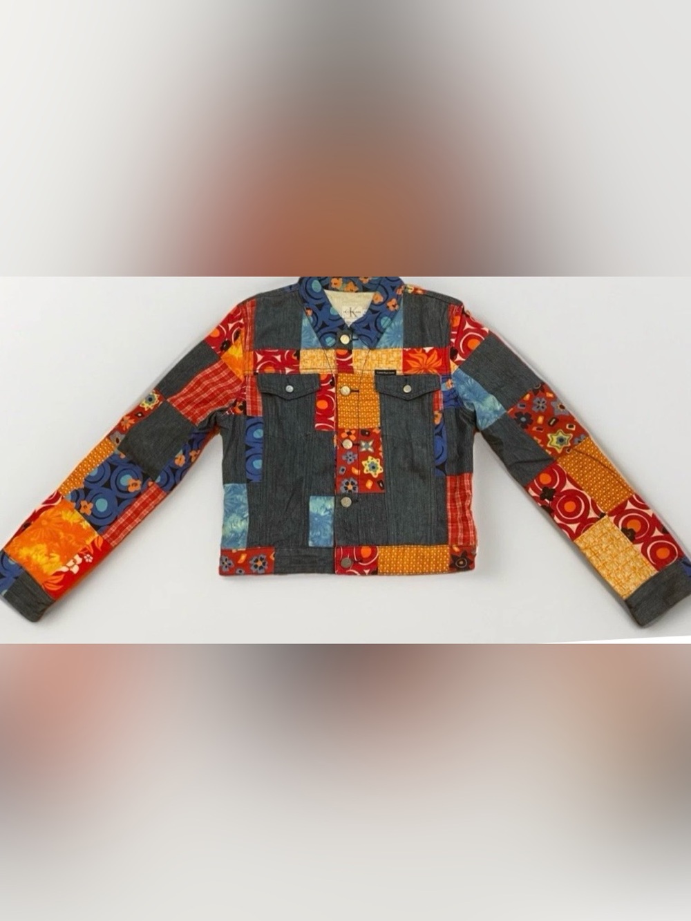 Calvin Klein Y2K Kids Patchwork Cotton Jacket Multicolor Fall School Retro Large